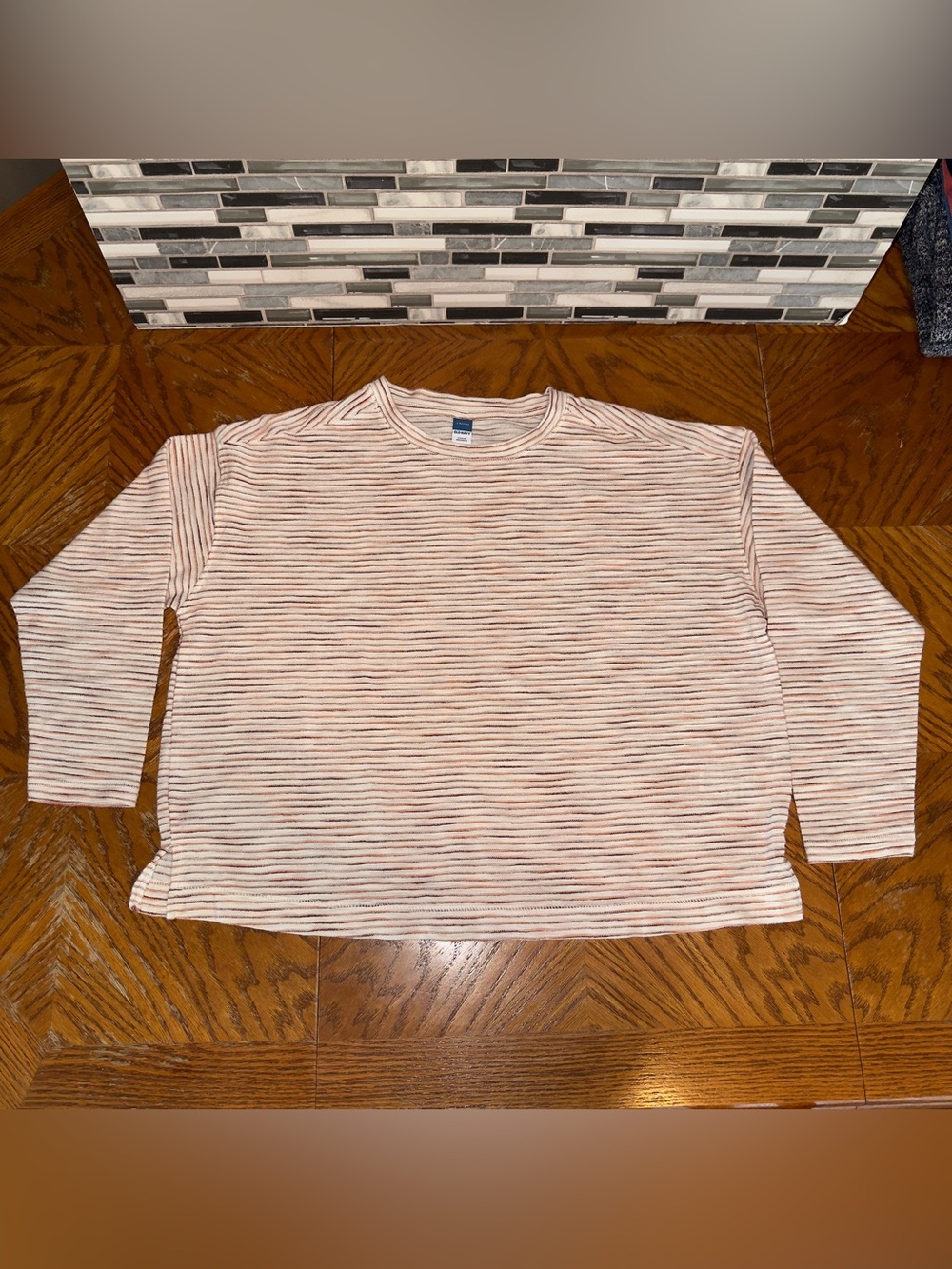 Old Navy Textured Vintage Warm Stripe Boxy Split Hem Pullover Top LP